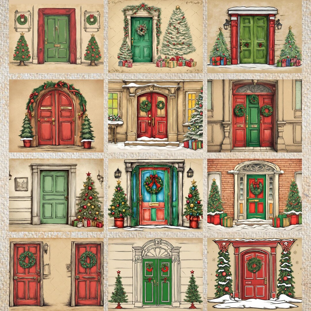 Cover, Christmas Doors Junk Journal Kit, Vintage Journal Pages, Door ...