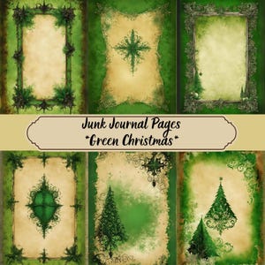 Junk Journal, Green Christmas, Green Junk Journal Pages, Green Paper, Christmas Paper, Junk Journal Kit, Christmas Tree, Scrapbook, Digital
