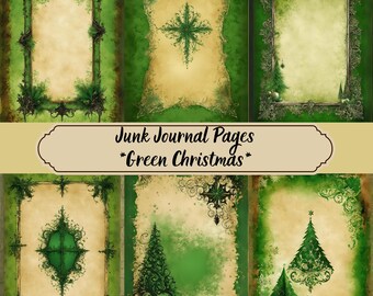 Junk Journal, Natale verde, Pagine di Junk Journal verdi, Carta verde, Carta natalizia, Kit Junk Journal, Albero di Natale, Album di ritagli, Digitale