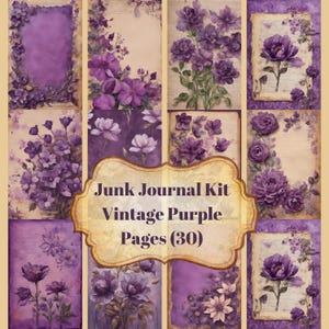 Vintage Purple Junk Journal Kit , Vintage Purple Paper, Junk Journal Pages printable of 30 sheets, Fall, Autumn, Printable Digital Download