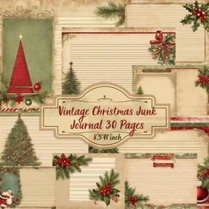 Puede incluir: Diario vintage de chatarra navideña con 30 páginas, con una variedad de diseños festivos que incluyen árboles de Navidad, acebo, poinsettias y adornos. El diario tiene un tamaño de 8,5 pulgadas.
