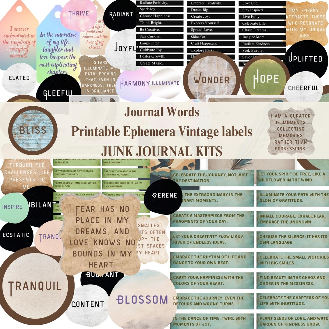 Journal Words, Inspirational Quotes, Printable Ephemera Vintage Labels ...