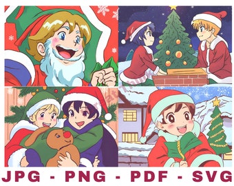 Merry Christmas (Anime) Postkarte - 4 PCS Digital Design (AI)