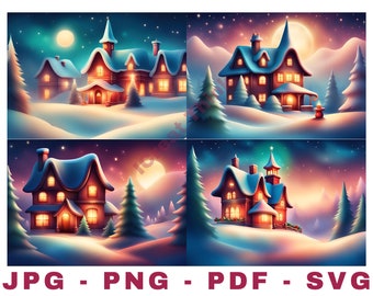 Merry Christmas Postcard - 4 PCS Digital Design (AI)