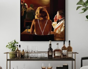 Dinner & a Show! | vintage print | oil paint | retro speakeasy print | bar art | moody vintage art | noir art | old hollywood.