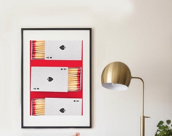 Matchbox! Matchbook Vintage Art Print | Ace of spades art Piece | Trendy Art Work| Modern Digital Print | Editorial Art Print | Chic Art