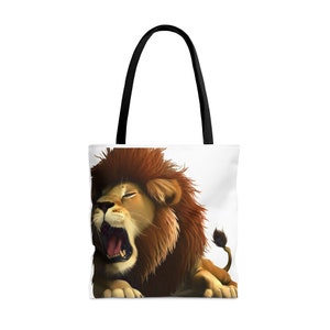 Lion Lover Tote Gift, Birthday gift for Leo, Animal Lover Bag, Lion Purse. Animated Lion, Customized tote bags.