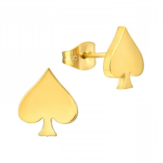 Advanced PVD Gold-Plated Surgical-Grade Ace of Spades Indie Goth Cool Earrings Pair