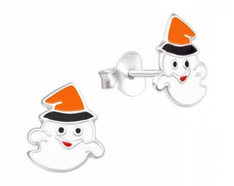 Small Ghost High Quality .925 Sterling Silver Stud Earrings (8mm x 10mm)