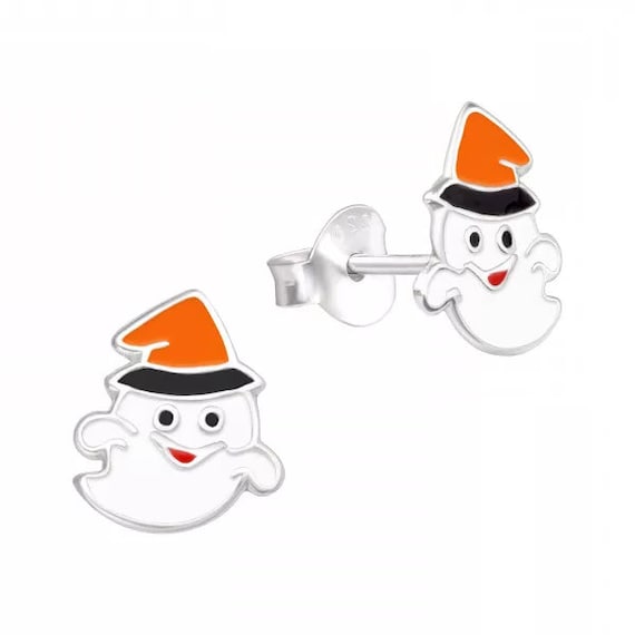 Small Ghost High Quality .925 Sterling Silver Stud Earrings Pair