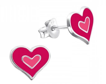 Small Heart High Quality .925 Sterling Silver Stud Earrings Pair (9mm x 8mm)