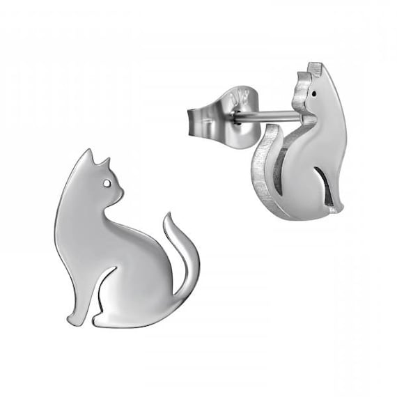 Cat High Quality Surgical-Grade Steel Earrings Pair