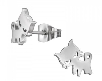 Sassy Cat Surgical-Grade Stainless-Steel Earrings (6.5 mm x 9 mm)