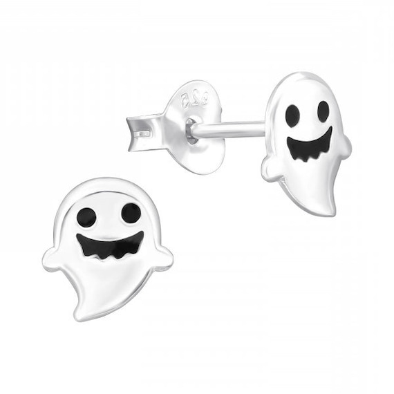 Small Ghost High Quality .925 Sterling Silver Stud Earrings Pair
