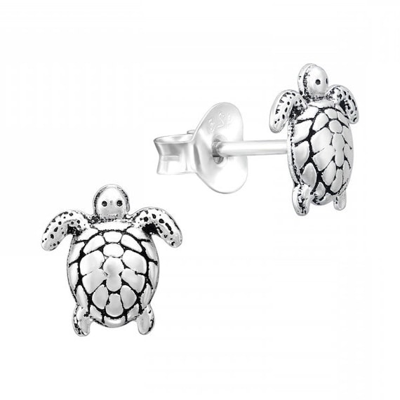 Small Turtle High Quality .925 Sterling Silver Stud Earrings Pair