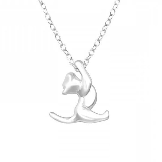 Small High Quality Solid .925 Sterling Silver Cat Pendant and Necklace