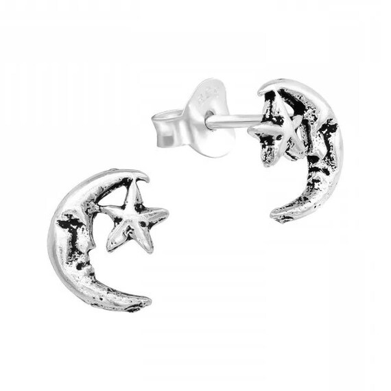 Small Moon High Quality .925 Sterling Silver Stud Earrings Pair