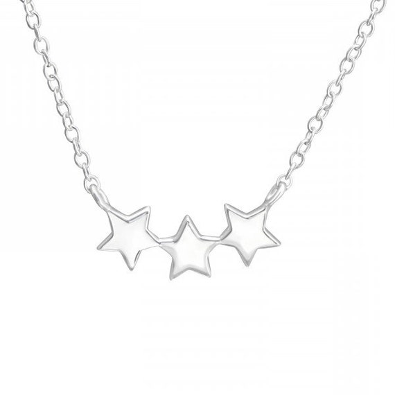 Small High Quality Solid .925 Sterling Silver Stars Pendant and Necklace