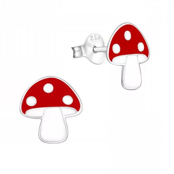 Mushroom High Quality .925 Sterling Silver Stud Earrings Pair