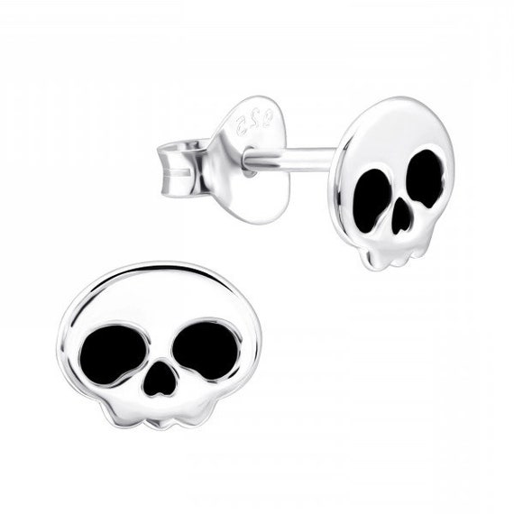 Small Skull High Quality .925 Sterling Silver Stud Earrings Pair
