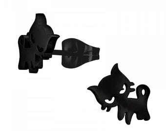Sassy Black Cat Surgical-Grade Stainless-Steel Earrings (6.5 mm x 9 mm)