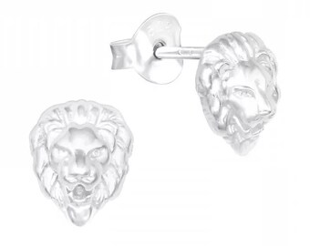 Small Lion High Quality .925 Sterling Silver Stud Earrings (6.5mm x 8mm)