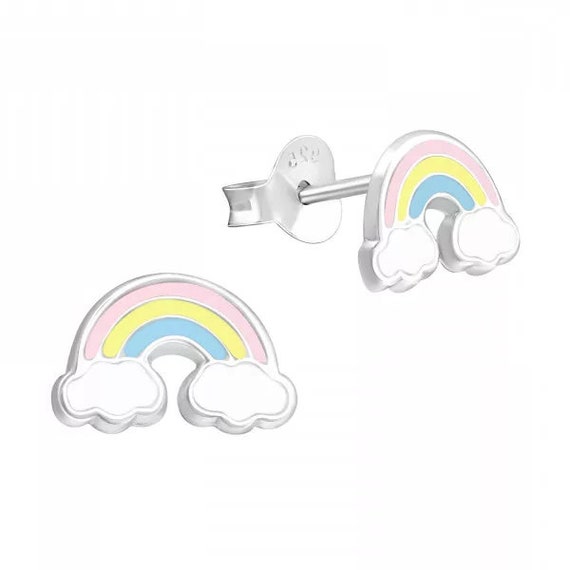 Rainbow High Quality .925 Sterling Silver Stud Earrings Pair