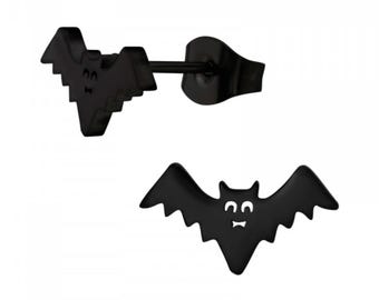 Small Black Bats Surgical-Grade Stainless Steel Earrings (11 mm x 6 mm)