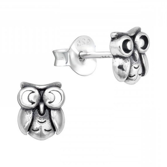 Small Owl High Quality .925 Sterling Silver Stud Earrings Pair