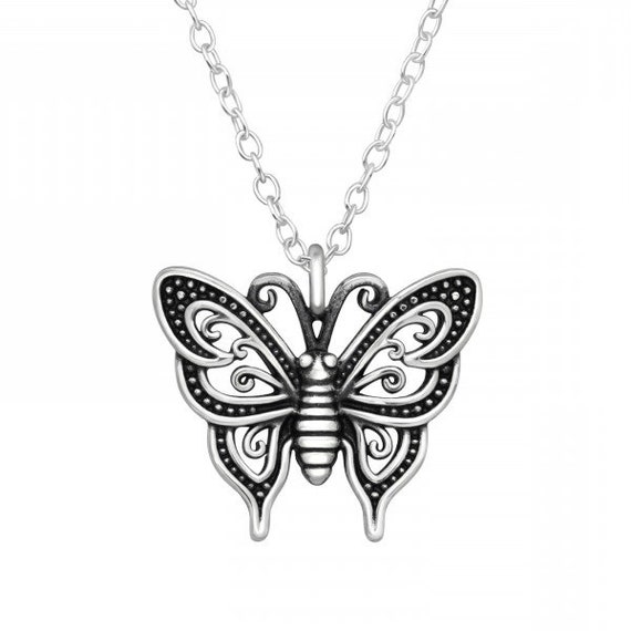 High Quality Solid .925 Sterling Silver Butterfly Pendant and Necklace