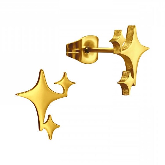 Advanced PVD Gold-Plated Surgical-Grade Steel Stars / Sparkles Christmas Holidays Earrings Pair