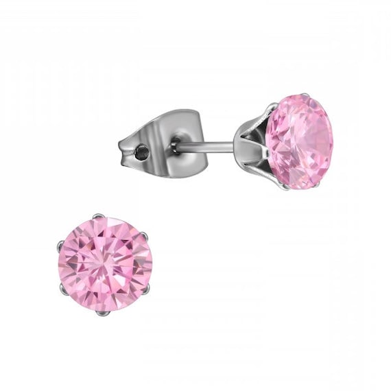 6mm CZ Pink Diamond Titanium High Quality Hypoallergenic Earrings Pair