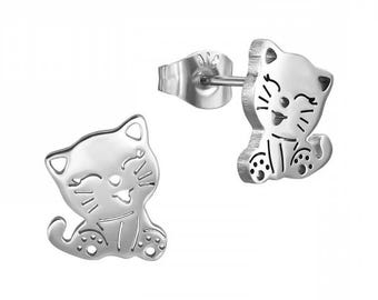 Cute Cat High Quality Surgical-Grade Steel Earrings Pair (9.5 mm x 12 mm)