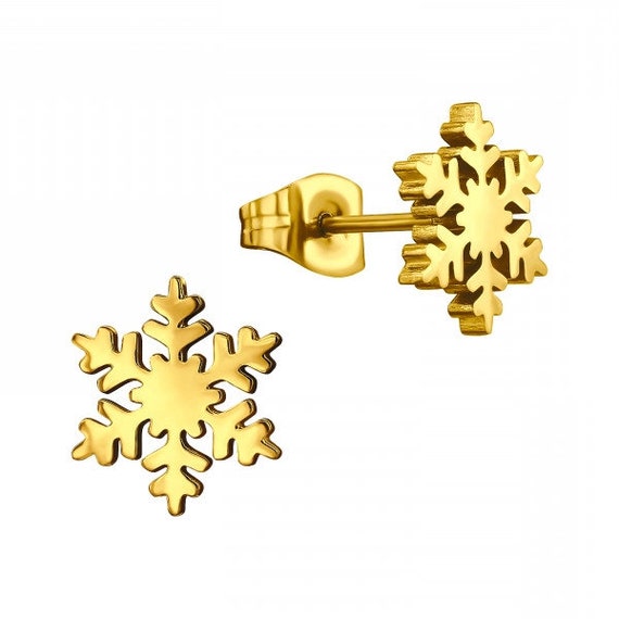 Advanced PVD Gold-Plated Surgical-Grade Steel Snowflakes Christmas Holidays Earrings Pair
