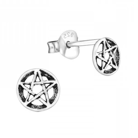 Small Goth Stars High Quality .925 Sterling Silver Stud Earrings Pair