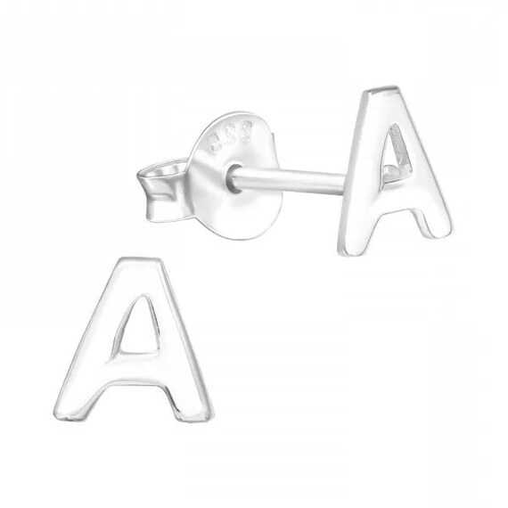Small Letter A High Quality .925 Sterling Silver Stud Earrings Pair