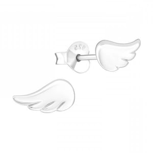 May include: A pair of silver angel wing stud earrings. The earrings are small and delicate, and they would make a great gift for a loved one.