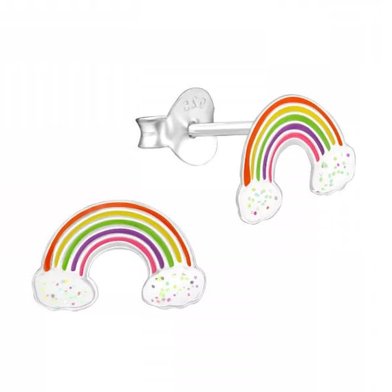 Small Rainbow High Quality .925 Sterling Silver Stud Earrings Pair
