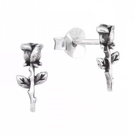 Small/Tiny Rose High Quality .925 Sterling Silver Stud Earrings Pair