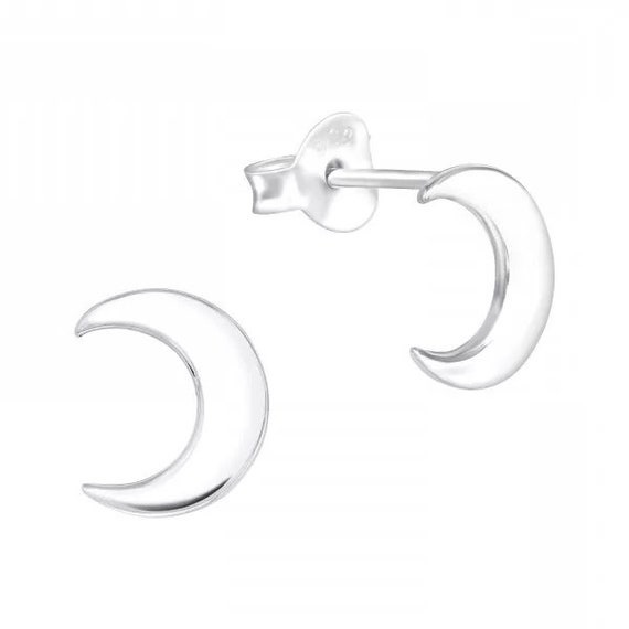 Crescent Moon High Quality .925 Sterling Silver Stud Earrings Pair