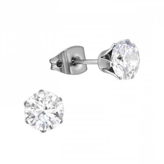 6mm CZ Diamond Titanium High Quality Hypoallergenic Earrings Pair