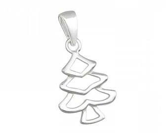 Small High Quality Solid .925 Sterling Silver Christmas Tree Pendant ( 10mm x 12mm)