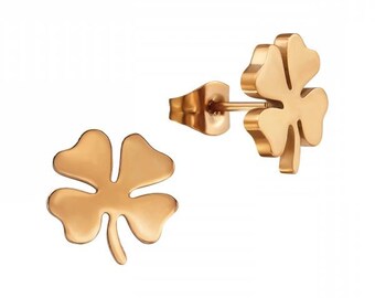 Lucky Clovers Gold-Plated Surgical-Grade Steel Earrings Pair (10.9 mm x 11.3 mm)