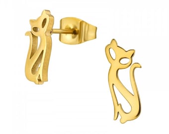 Gold-Plated Stainless Steel Long Cats Earrings (4.8mm x 12mm)