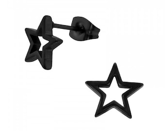 Small Black Stars Surgical-Grade Stainless Steel Earrings (10mm x 10mm)