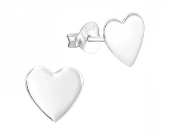 Small Hearts High Quality .925 Sterling Silver Stud Earrings Pair (8 mm x 7 mm)