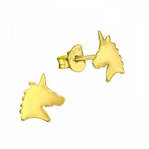 Gold Plated 925 Sterling Silver Unicorn Earrings Pair