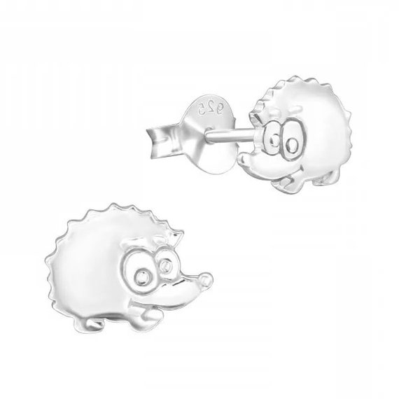 Small Hedgehog High Quality .925 Sterling Silver Stud Earrings Pair
