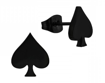 Black Ace of Spades Surgical-Grade Steel High Quality Earrings Pair (8.5 mm x 10 mm)
