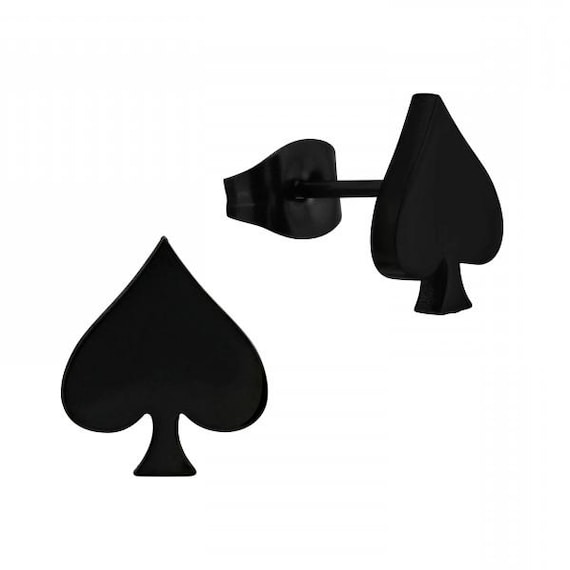 Black Ace of Spades High Quality Surgical-Grade Steel Indie Goth Cool Earrings Pair